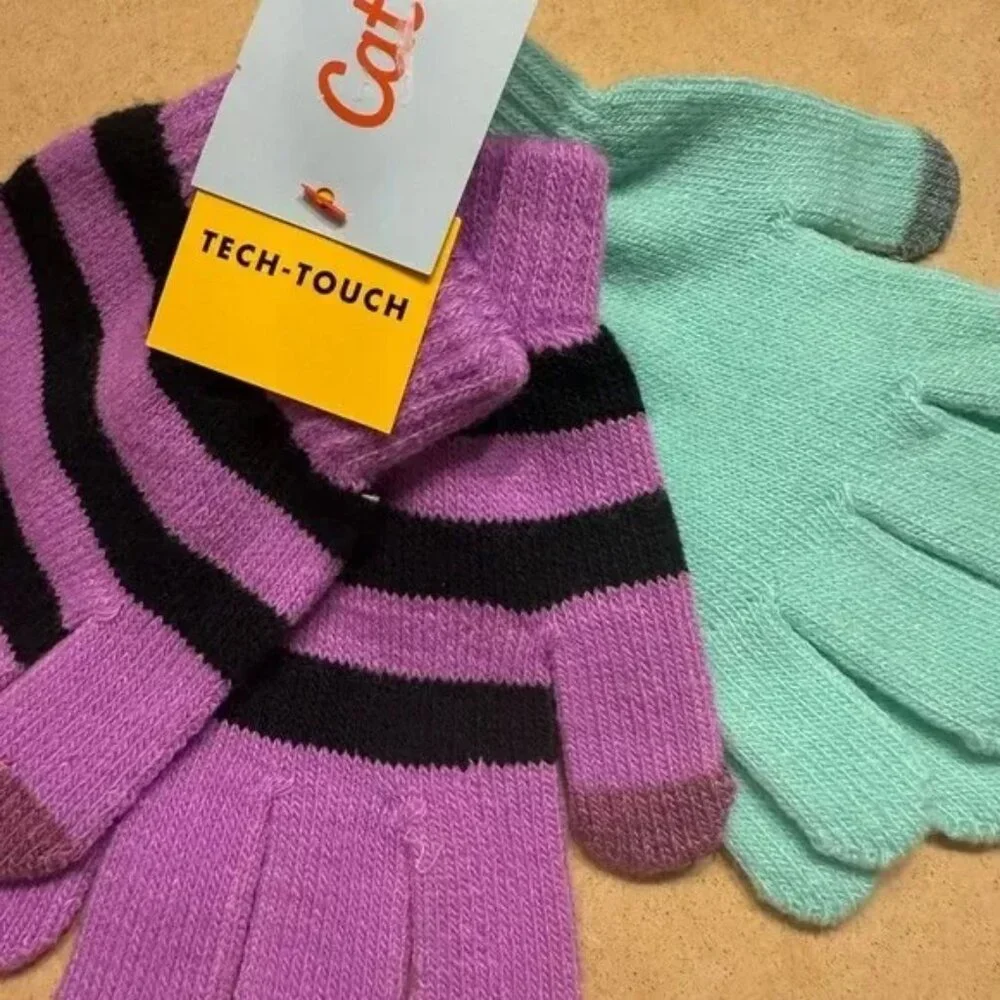 Cat & Jack Girls Gloves One Size Fits Most Aqua Purple NWT